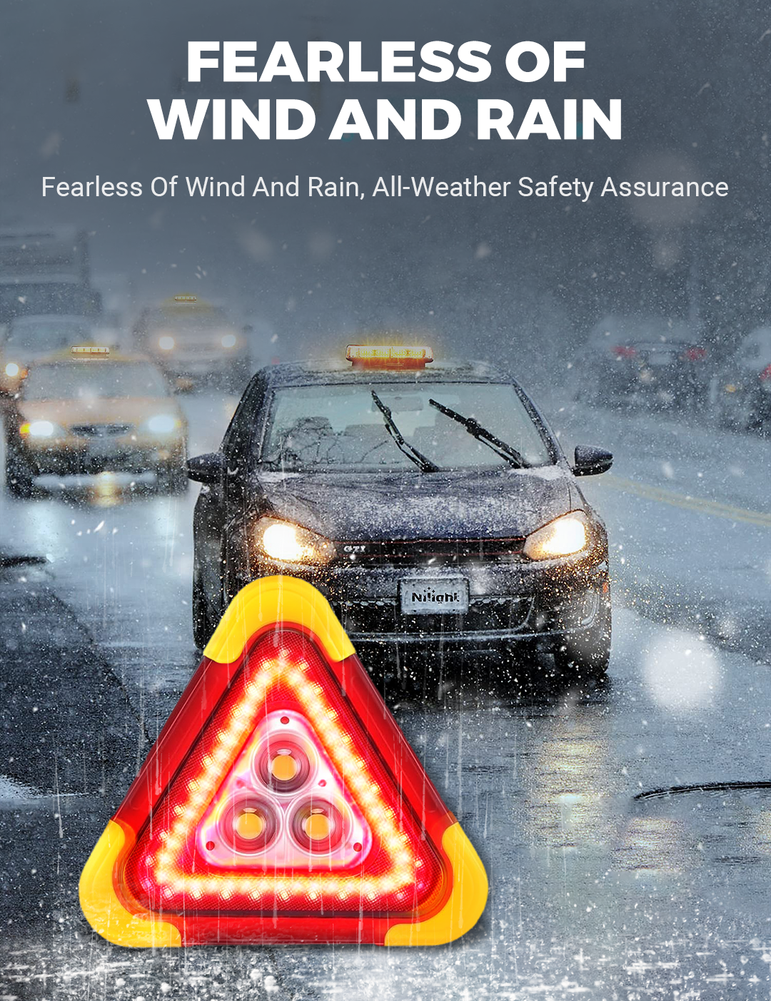 3-IN-1 Solar Emergency Triangle Warning Light at the Roadside