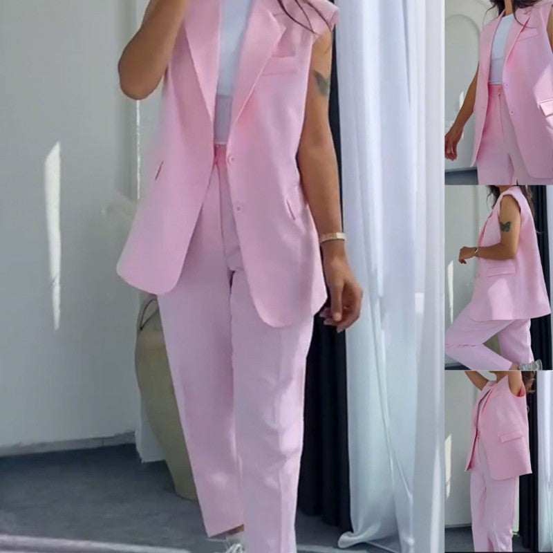 ⏰Last Day Sale 49% Off💖Women’s Stylish Sleeveless Blazer & High-Waisted Pants Set