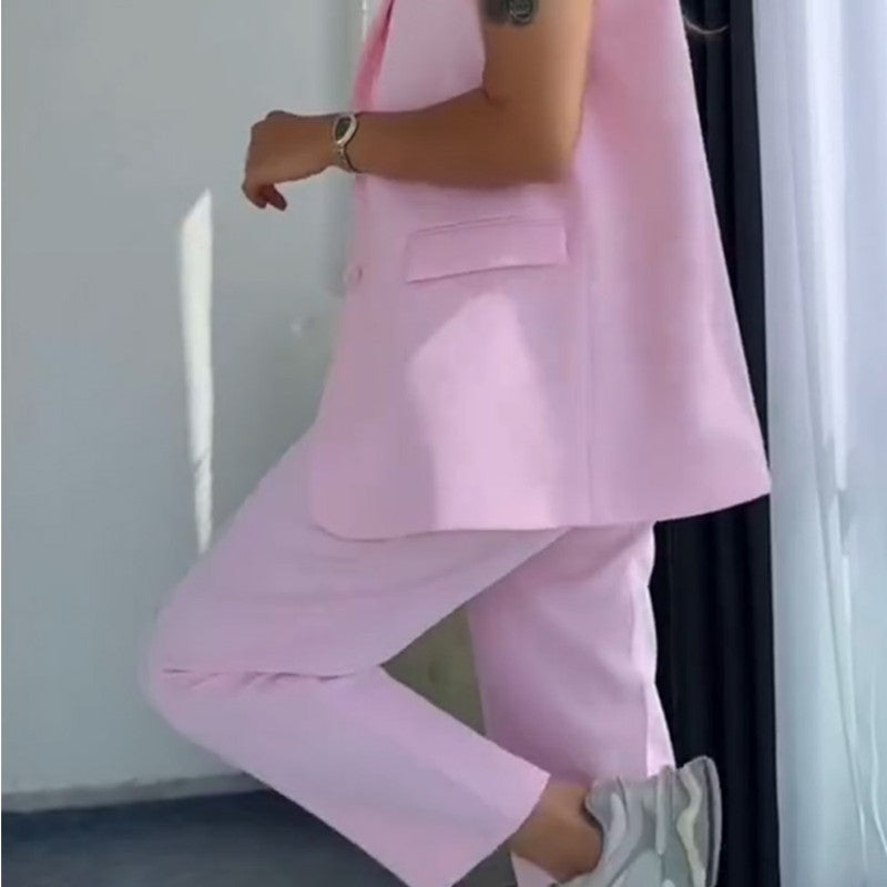 ⏰Last Day Sale 49% Off💖Women’s Stylish Sleeveless Blazer & High-Waisted Pants Set