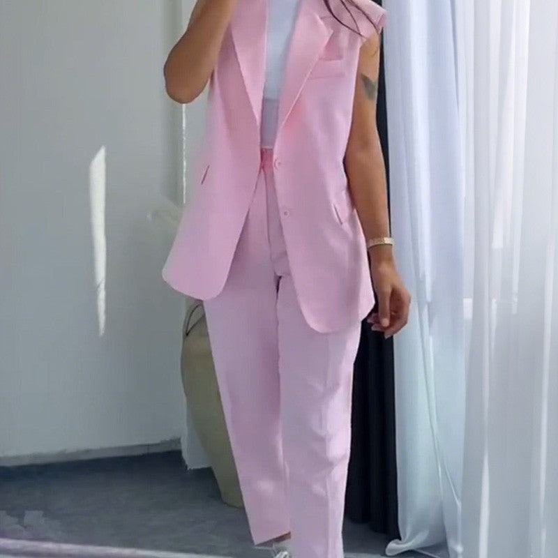 ⏰Last Day Sale 49% Off💖Women’s Stylish Sleeveless Blazer & High-Waisted Pants Set