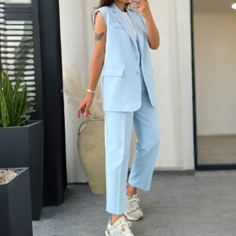 ⏰Last Day Sale 49% Off💖Women’s Stylish Sleeveless Blazer & High-Waisted Pants Set
